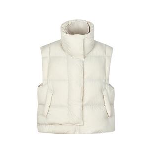 XG雪歌米白色白鸭绒无袖马夹时尚冬季新款双层领羽绒马甲外套女装