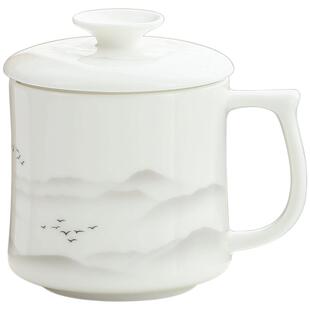 陶瓷水杯带盖家用喝水马克杯主人杯高端个人专用办公室功夫泡茶杯