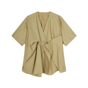 【春夏上新】JNBY/江南布衣25夏衬衫短袖女宽松V领通勤5P6210170