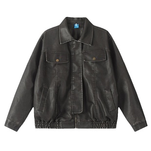 NERESUM美拉德机车服PU皮夹克女2024秋冬设计感街头美式复古外套