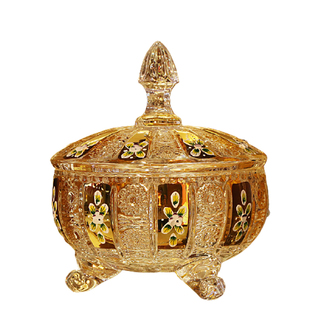 捷克珐琅镀金工艺水晶玻璃糖缸 干果零食果碗 糖果盒 带盖果盅