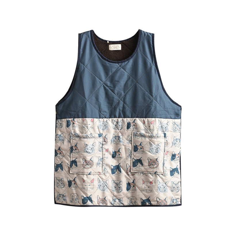 出口剩余 背心式印花毛绒围裙 梳棉绒绗缝罩衣 秋冬款