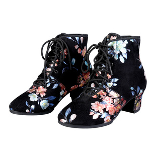 艺尚舞牛津布拉丁鞋吉特巴舞靴女印花中高跟软底跳舞鞋秋冬交谊舞