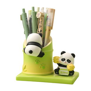 可爱熊猫文创笔筒摆件多功能办公桌面装饰品上岸励志加油礼物实用
