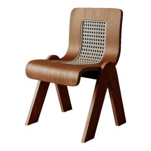 中古C椅家用餐椅实木藤编椅子高级休闲洽谈靠背椅法式复古餐桌椅