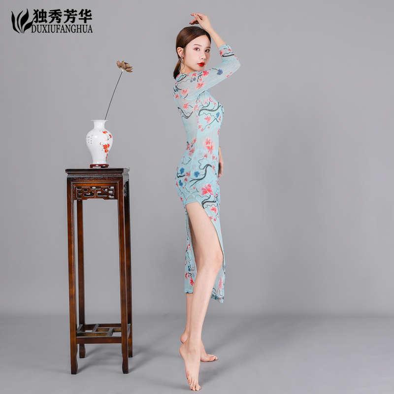 古典舞练功服女中国风改良旗袍弹力网纱多情种舞蹈旗袍演出服装