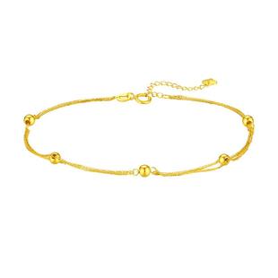 周大生黄18K金手链女光珠双层彩金玫瑰金手饰情人节新年礼物