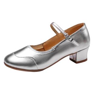 舞蹈鞋女广场舞鞋鞋子真皮软底现代舞鞋银色跳舞鞋中跟不累脚新疆