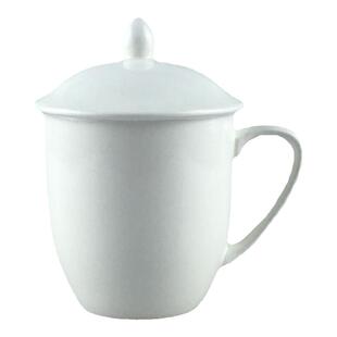 陶瓷茶杯带盖会议杯子 纯白办公茶杯礼品商务带盖马克杯介杯 水杯