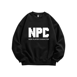 美式小众设计感NPC创意复古印花秋季纯棉长袖T恤圆领卫衣宽松男装