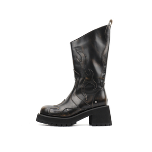 asthershop原创 粗跟圆头美拉德风女靴 复古辣妹大头皮靴