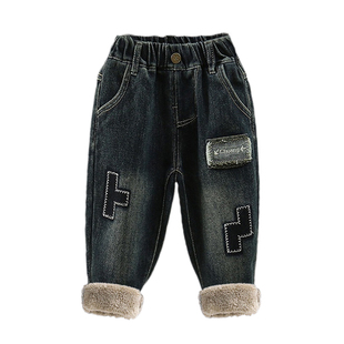 男童一体绒牛仔裤羊驼绒宝宝加绒加厚裤子洋气儿童冬季保暖长裤潮