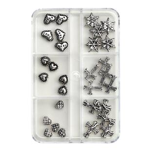 酷魅道科洛心六格盒混装美甲饰品神秘朋克十字架复古茶花指甲装饰