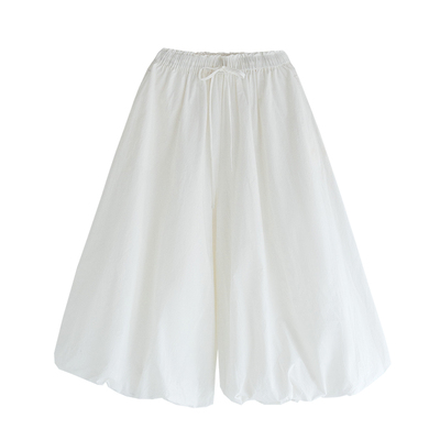 古苔白色花苞裤新疆长绒棉日系裤