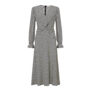 DVF V领荷叶袖口扭结设计茶歇裙爱心图案中长款连衣裙DL4S009