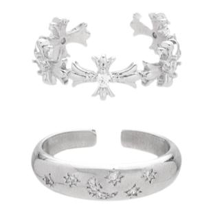 KANSAI银色锆石十字架戒指男女时尚个性冷淡风小众设计情侣手饰品