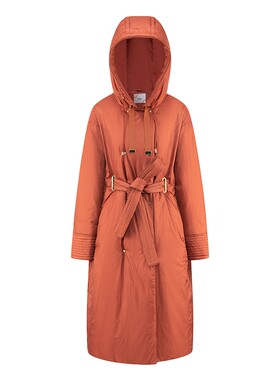艾莱依国风长款连帽鹅绒羽绒服