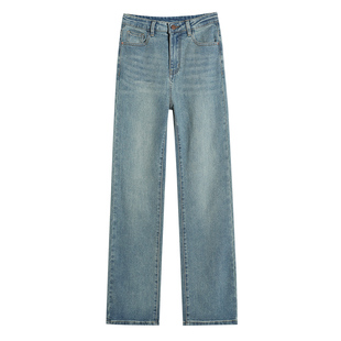 窄版直筒牛仔裤女秋2026新款加绒爆款修身显瘦小个子高腰阔腿裤子