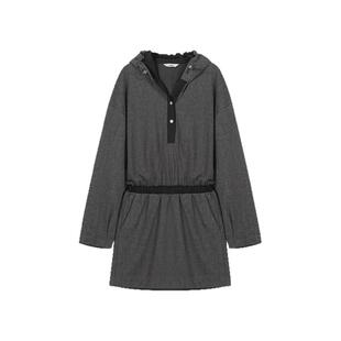 PHISM25年春夏新款时尚深V连帽卫衣连衣裙色设计感慵懒风卫衣裙女