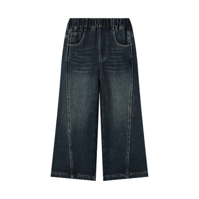 布丁哈鲁冬装女童童装加绒裤子2025秋冬款儿童加厚阔腿牛仔裤