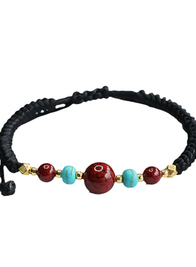 朱砂手串晶体砂相思豆手链黑色手绳古风男女气质简约饰品情侣礼物