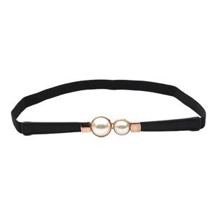 珍珠松紧细腰带女装饰配裙子时尚简约百搭女士对扣细皮带腰部装饰