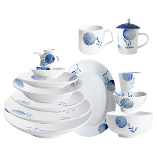 择学家团圆圆景德镇陶瓷碗盘子餐具碗碟套装家用中式青花瓷碗陶瓷