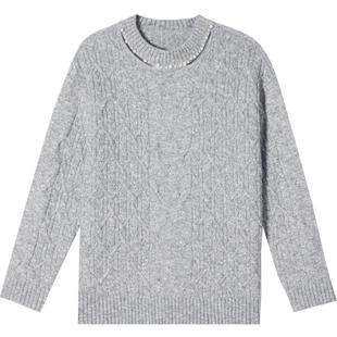 SALT.P可颜银葱扭花珠片纱手工钉珠镂空圆领毛衣针织衫冬款