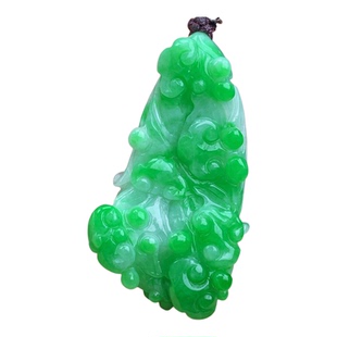 正品缅甸A货翡翠阳绿辣绿精雕白菜百财翡翠挂件吊坠男女收藏送礼