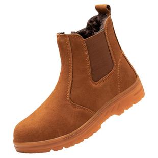 劳保鞋男冬季高帮加绒钢包头防砸防刺穿防寒保暖电焊牛皮工作棉鞋