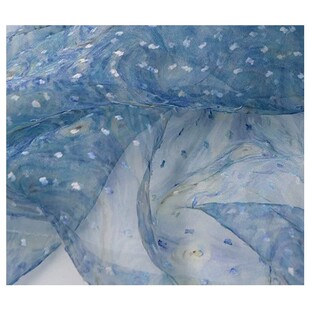 深蓝色星空印花 植绒点点硬挺欧根纱蓬蓬裙童装设计师服装面料