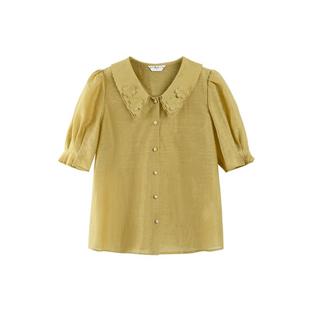 PIT复古法式高级感天丝小众衬衫女2025春装新款别致漂亮小衫衬衣