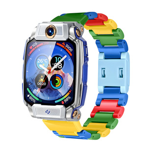 适用于小天才手表带Z11Z10Z9Z8Z7Z6proZ6SZ7Q1RQ2AD2AD3SZ5U5Q3aN5儿童腕带磁吸闪扣乐高拼色电镀七彩虹表链