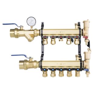 天一金牛地暖地热集分水器全铜大流量加厚主管40/1.2寸支路20/4分
