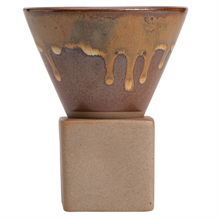 粗陶创意咖啡杯日式复古陶瓷杯简约拉花拿铁杯ins风马克杯带底座