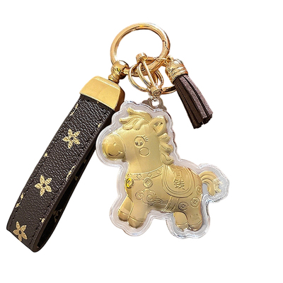 2026马年塑箔金马钥匙扣挂件包包配饰马上有钱小礼物高颜值皮革绳