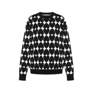 【礼物低至5折】Moschino/莫斯奇诺  女士黑白爱心图案棉绒衫卫衣