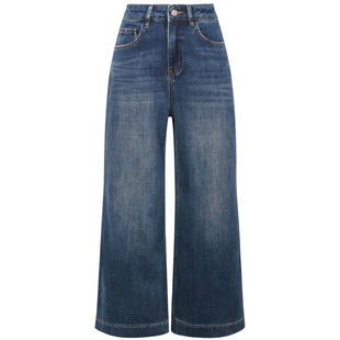 朵以2025冬季新款复古皮标水洗牛仔裤加绒阔腿裤高腰宽松长裤子女