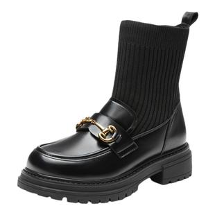 大东袜靴女2026新款秋冬加绒厚底瘦瘦靴短靴弹力袜子鞋连袜乐福鞋