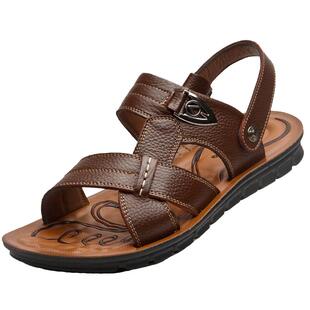 夏季特小码中老年沙滩鞋34凉鞋男35拖鞋36真皮48大号49加肥加宽50