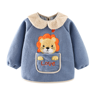 宝宝罩衣2025新款秋冬加厚儿童吃饭围兜防水防脏围裙婴儿反穿护衣