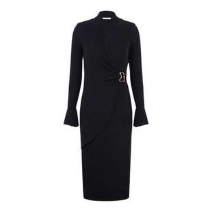 LYNEE【黑标 罗马假日】半高领羊毛混纺针织连衣裙百搭小黑裙长裙