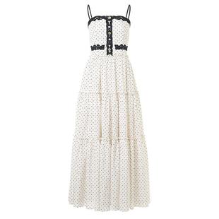 【黑白优雅主义-商场同款】MAXRIENY复古风情百褶波点吊带连衣裙