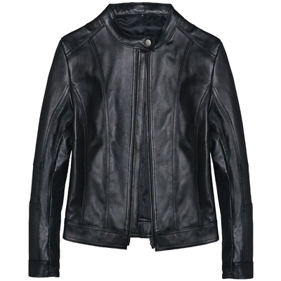 女士立领绵羊真皮皮衣夹克