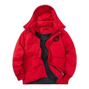 DW魔鬼威士忌硬汉潮牌暖冬小恶魔防水白鸭绒红色大码连帽羽绒服男