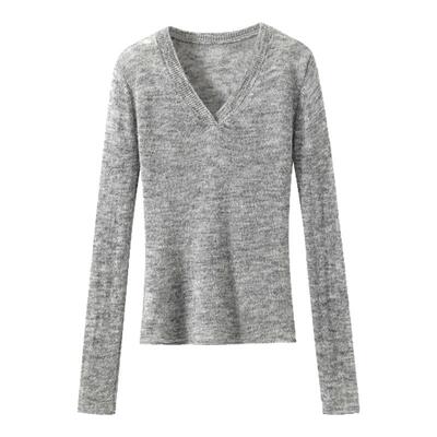 V领羊毛修身针织打底衫内搭