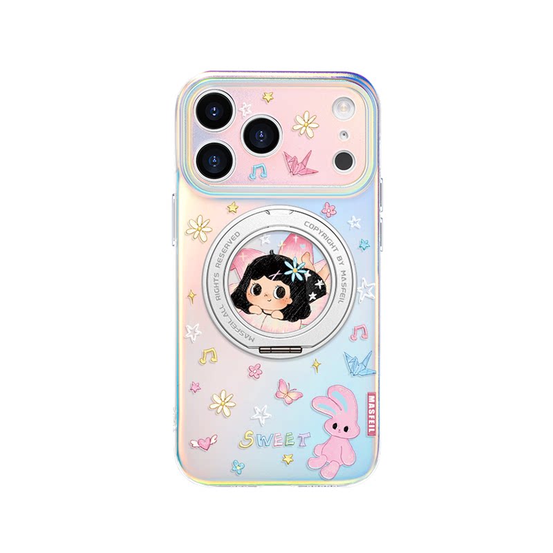 MASFEIL × 栖花少女适用苹果18Promax手机壳新款Lo5磁吸带支架iPhone17Pro支点套15可爱16超薄女高级感13pm