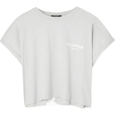 BALMAIN夏季女植绒棉质平纹布短款T恤