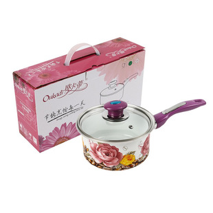 日式16cm搪瓷奶锅木柄随手锅辅食锅珐琅瓷单柄小汤锅 电磁炉通用