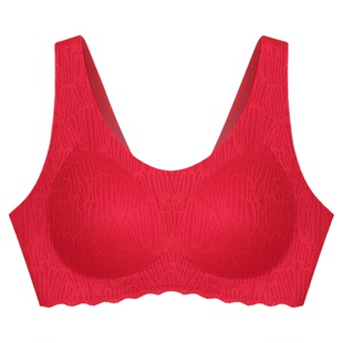 仕乐无痕内衣女士马年无钢圈背心式文胸薄款红色本命年高弹裸感